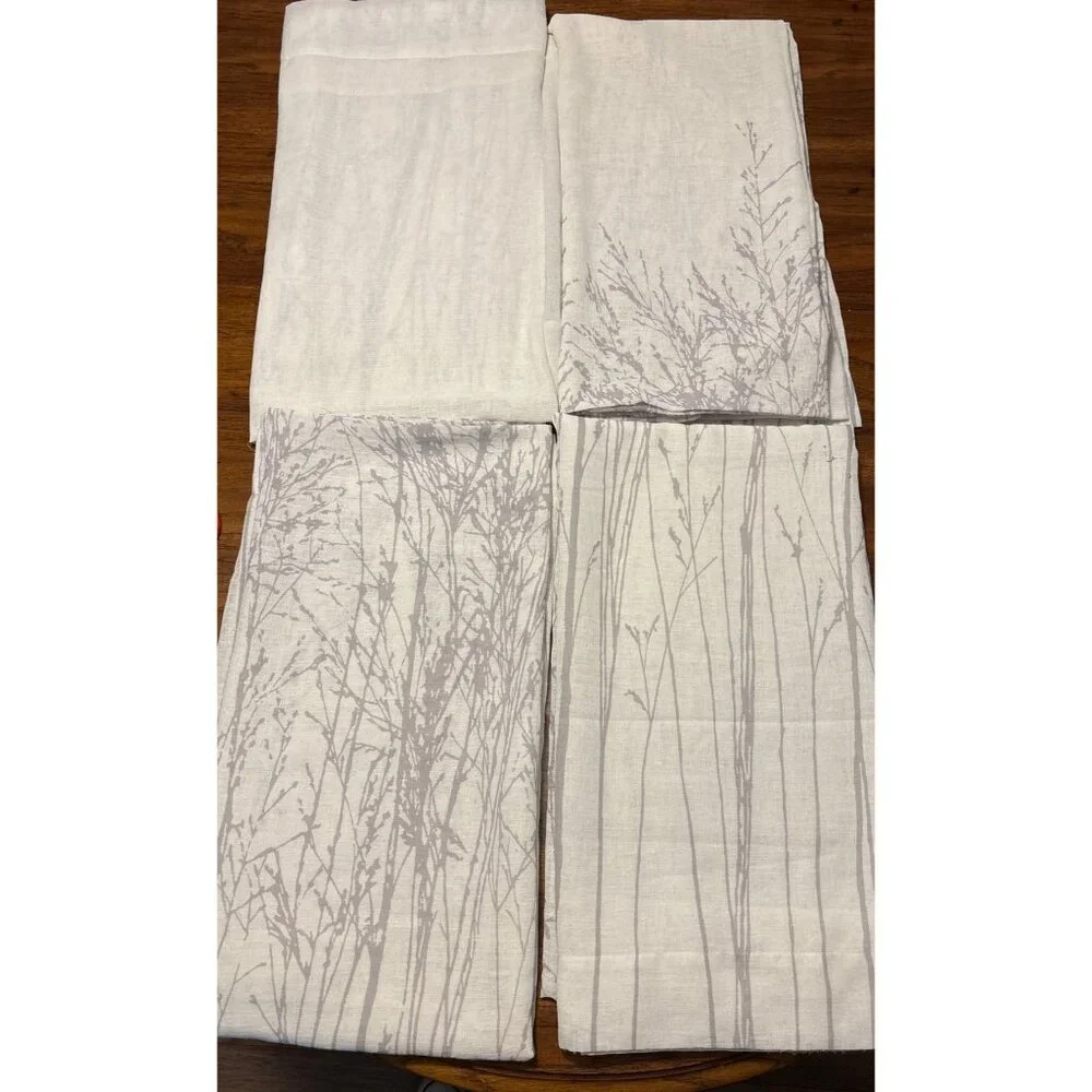 Gray & White Neutral Botanical Print Curtains,‎ 4 full length panels